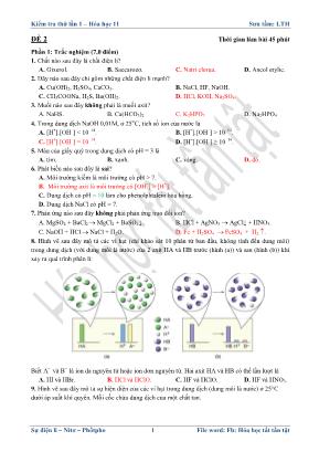 Đề kiểm tra thử lần 1 môn Hóa học Lớp 11 - Đề 2 (Kèm đáp án)